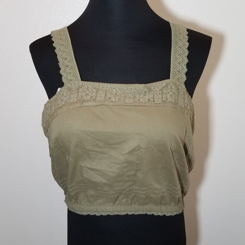 Forever 21 Size 0X Olive Crop Tank Top Boho Lace Cottage Festival Coachella NWT